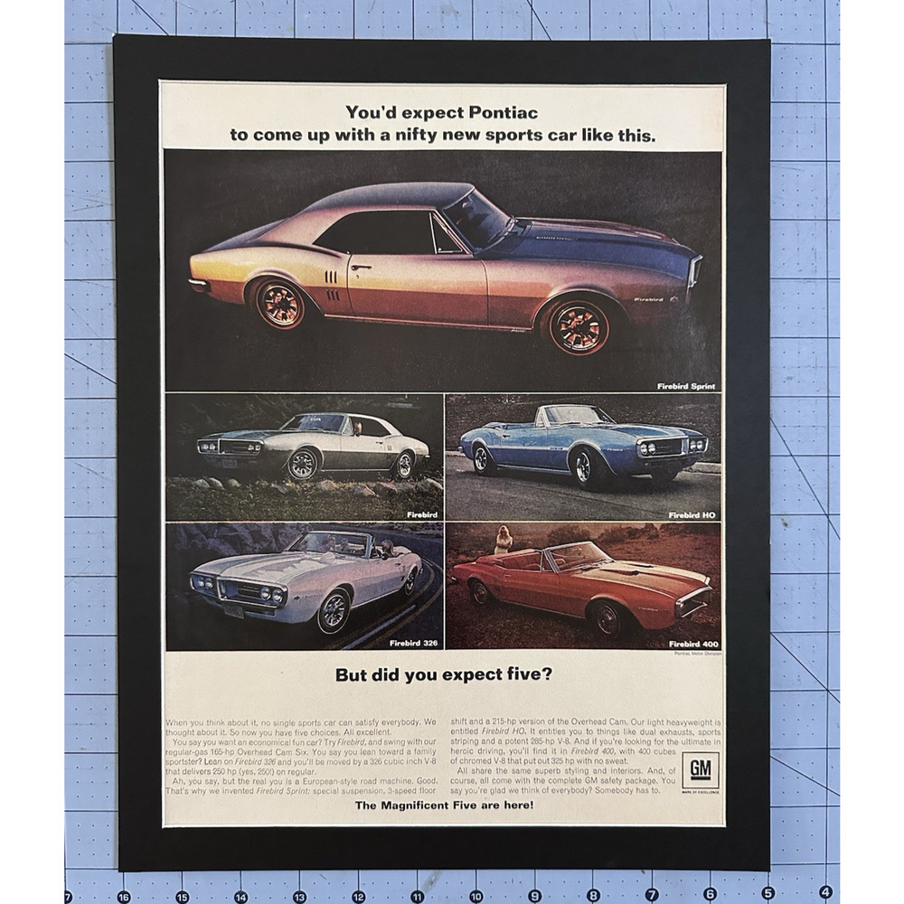 1967 Matted Orig Print Ad Pontiac Firebird Magnificent Five